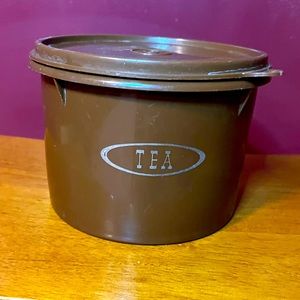Vintage Tupperware brown w/ Silver Type Lettering TEA storage container